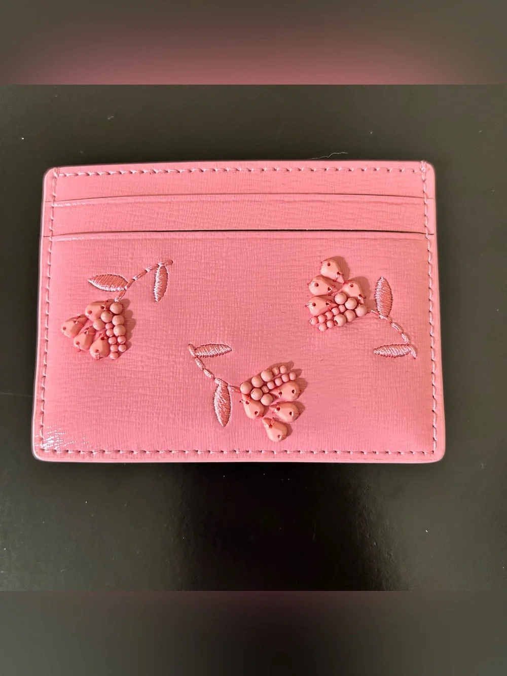 Kate Spade Pink Beaded Floral Small Slim Card Holder MSRP $109